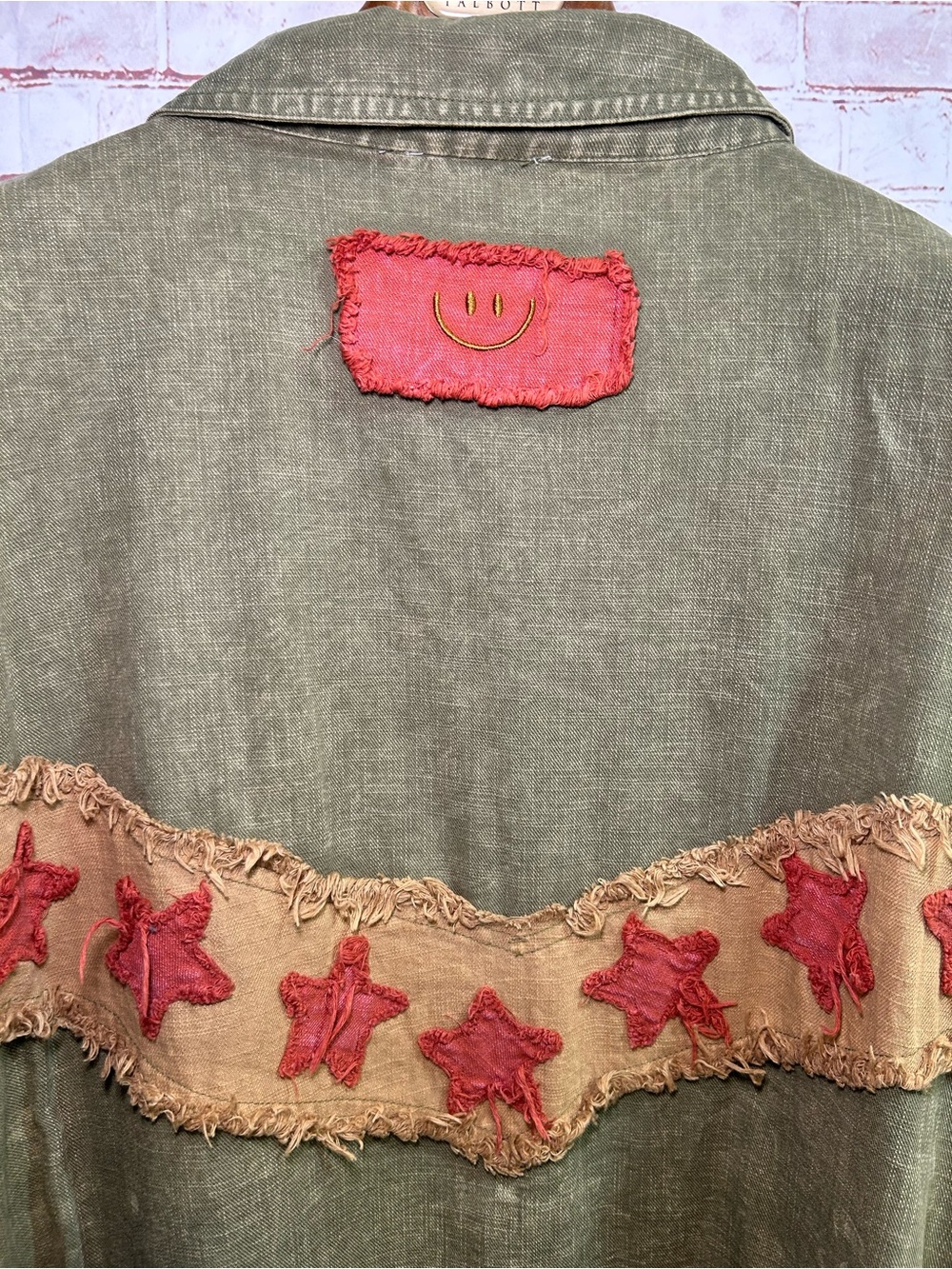 Oli & Hali Embroidered Star Shacket Olive Green Boho Oversized Tunic Button Up - Picture 7 of 9